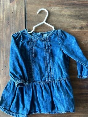 GAP Blue Denim Long-Sleeve Peplum Dress